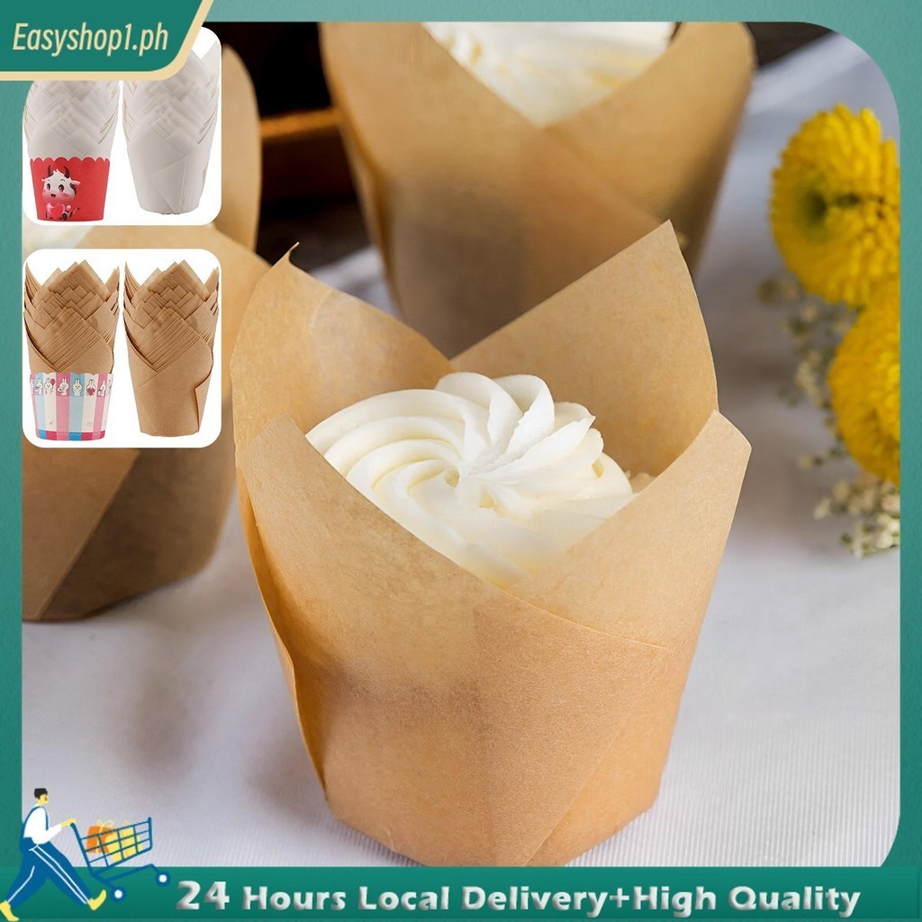 200 ชิ้น TULIP Cupcake กรณีกระดาษท่ีต้านทานนํา้มัน TULIP Cupcake Liners ทนความร้อนมัฟฟินกรณี Wrapper
