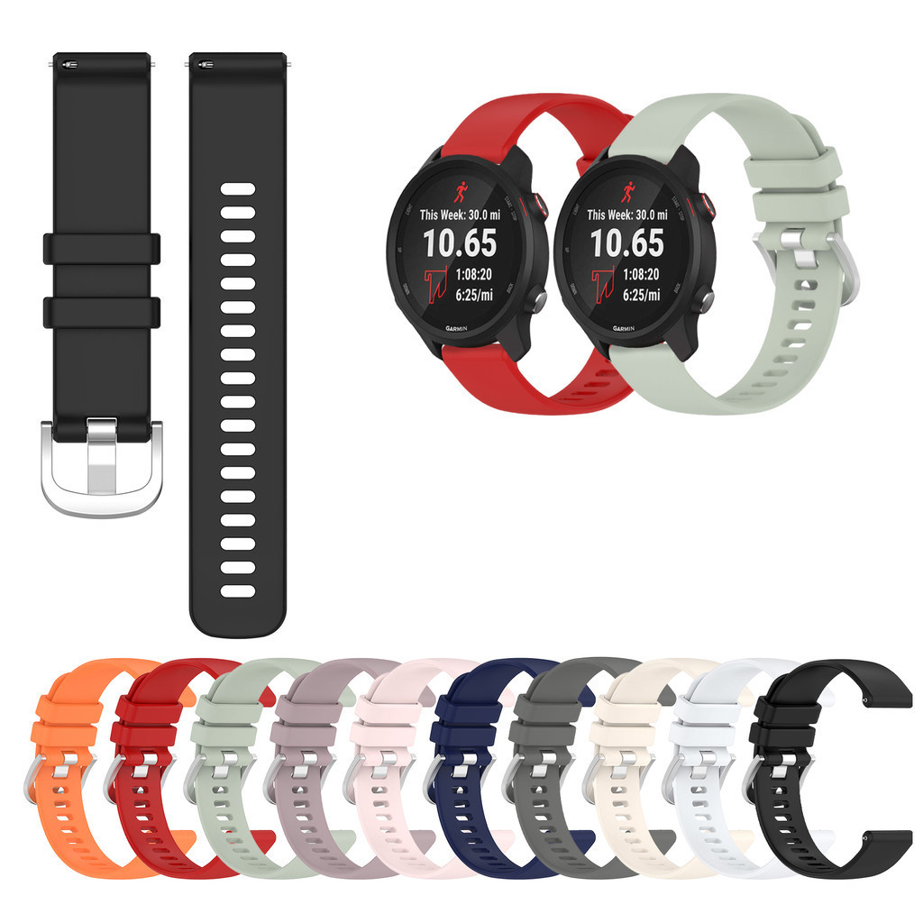 สายรัดซิลิโคน 18 มม. 20 มม. 22 มม. สำหรับ Garmin Forerunner 265 255 245 255S 265S 245M 645 645M 55 158 165 ดนตรี 970 570 42 มม. 47 มม. สีทึบง่ายนาฬิกาสมาร์ทแฟชั่นสายรัดข้อมือ