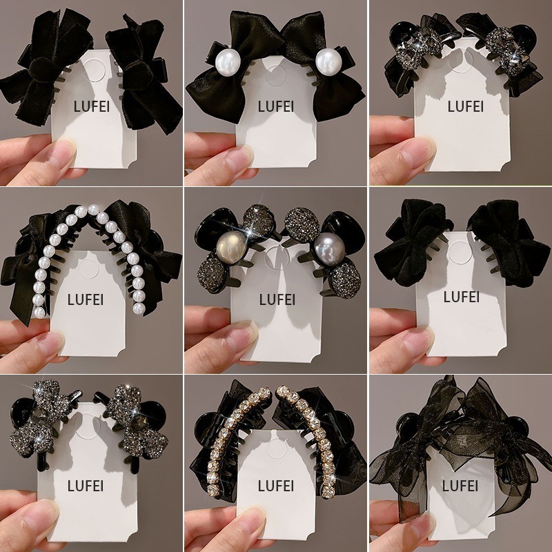 ดาวยี2ชิ้น/โบว์ขนาดเล็กคว้าคลิปครึ่งผูกผมเรียบคลิปหน้าผากด้านข้างผมหักกิ๊บ