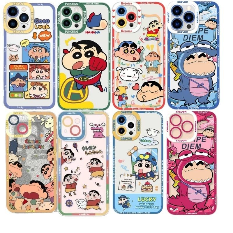 กรณีสําหรับiphone 6 6S 7 8 Plus X XR XS Max 13 14 15 Pro 15 Plusปลอกโทรศัพท์ตลกเครยอนชินจังการ์ตูนน่ารักกันกระแทกสแควร์ใสนุ่มป้องกันกล้อง