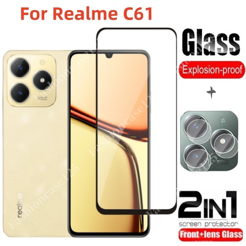 2in1 สําหรับRealme C61 2024 ป้องกันหน้าจอฟิล์มโปร่งใสโทรศัพท์ป้องกันหน้าจอสําหรับRealme C61 4G C63 R