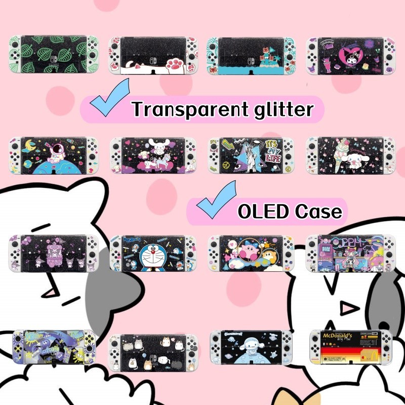 เคสกลิตเตอร์ใส Nintendo Switch เคสป้องกัน OLED เคสป้องกัน Kuromi Cabi เคสป้องกันน่ารัก