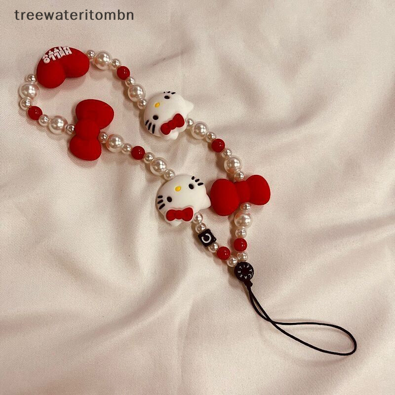 Tt Kawaii Sanrio Mobile จี้ Hello Kitty Anti-lost Lanyard Key สั้นข้อมือเชือกเครื่องประดับสีแดงพวงกุ