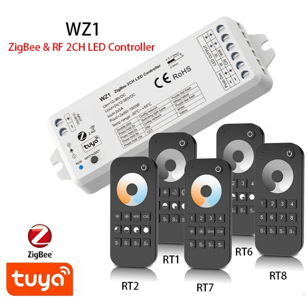 Tuya ZigBee WZ1 LED Dimmer DC12-36V DC Smart Life 2 ช่อง 2.4G RF ไร้สาย Touch ล้อ RF รีโมทคอนโทรล LED Strip Controller RT1/RT2/RT6/RT7/RT8 RF รีโมท Dimmer WZ1 ควบคุม