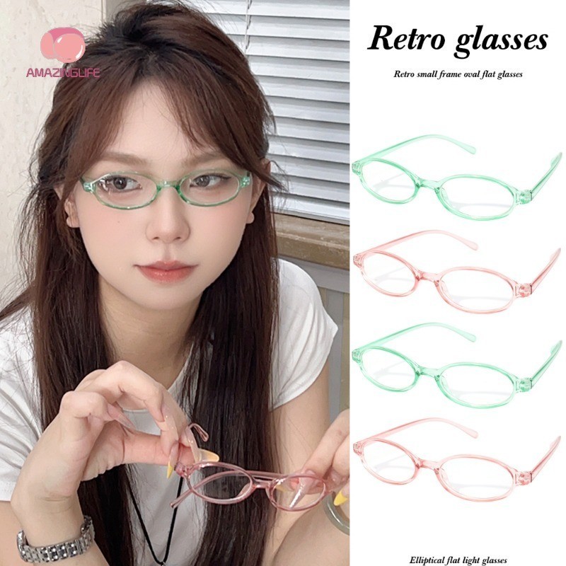 1 พีซี แฟชั่นกรอบแว่นตารูปไข่ย้อนยุค-แว่นตาคอมพิวเตอร์ป้องกันแสงสีฟ้า-สาววินเทจแว่นตาแบนขนาดเล็ก
