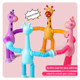 GeeToy ยีราฟที่มีสีสันกล้องส่องทางไกลถ้วยดูดของเล่นหลากหลายรูปร่างยืดหลอดป๊อปของเล่นบีบอัดของเล่นอยู่ไม่สุข