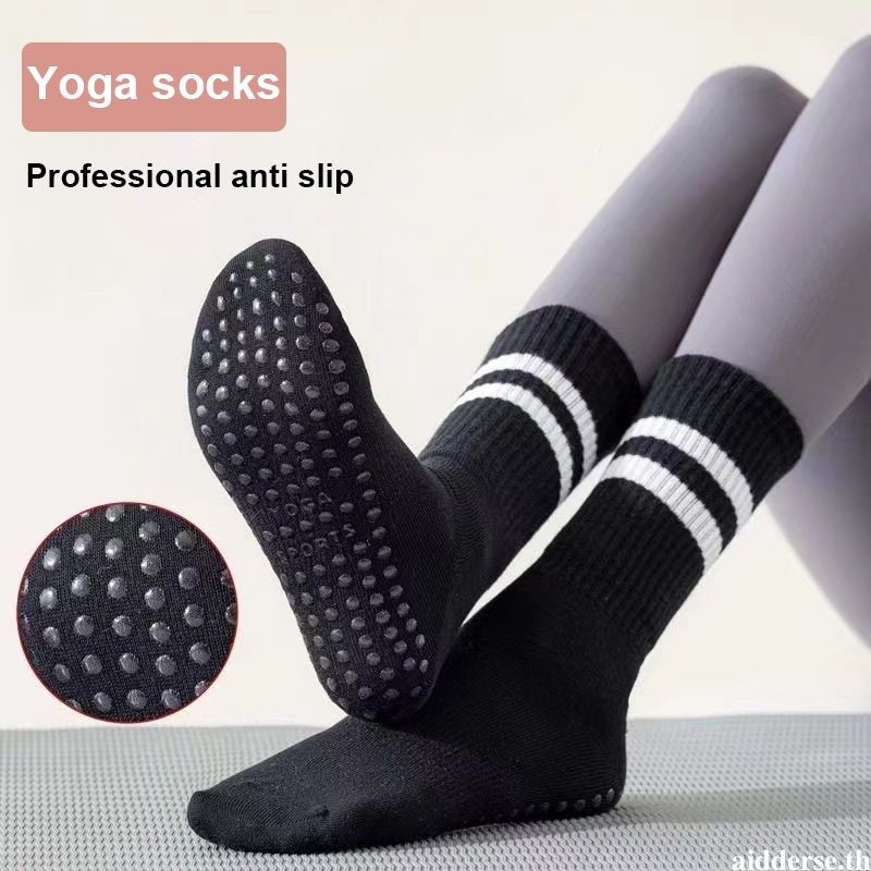 aidderse.th ถุงเท้าโยคะ Anti Slip ซิลิโคนถุงเท้ากลางลูกวัวถุงเท้าออกกําลังกายในร่มผู้หญิงถุงเท้ากีฬา-