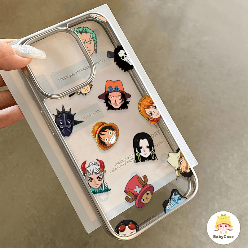 อะนิเมะอินเทรนด์ One Piece Luffy และ กรอบไฟฟ้าที่หรูหรา เคสIPhone 13 11 12 14 15 Pro Max 7 8 15 Plus X XS XR MAX SE 2020