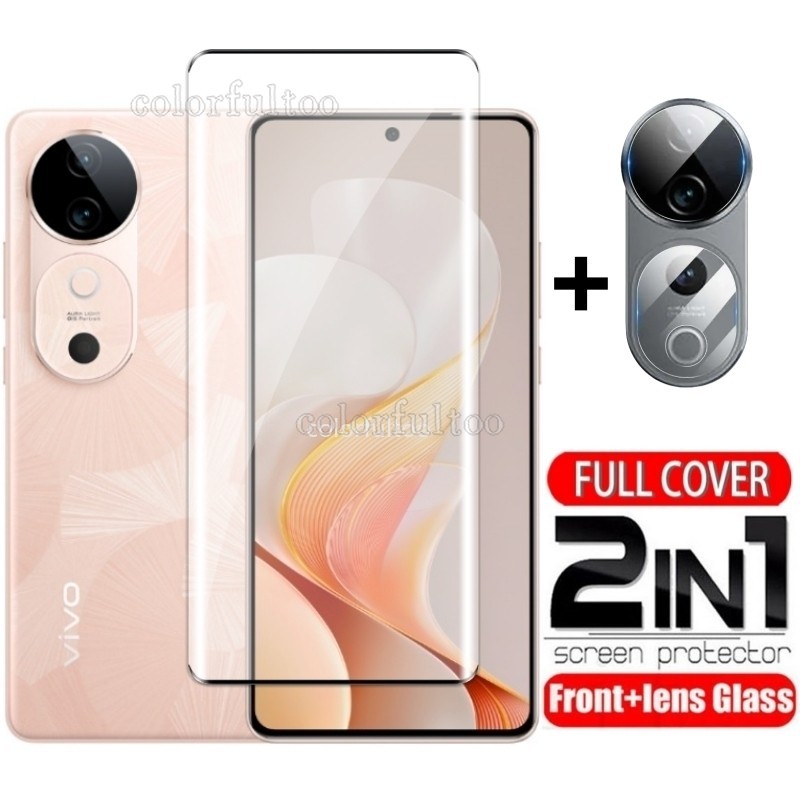 2in1 แก้วป้องกันฟิล์มสําหรับ Vivo V50 V40 V30 Pro V 40 V40Pro V50Pro 5G 9H HD ด้านหน้าโทรศัพท์กระจกนิรภัยฟิล์มกล้องป้องกันหน้าจอกลับเลนส์ฟิล์มสําหรับ VivoV40 5G