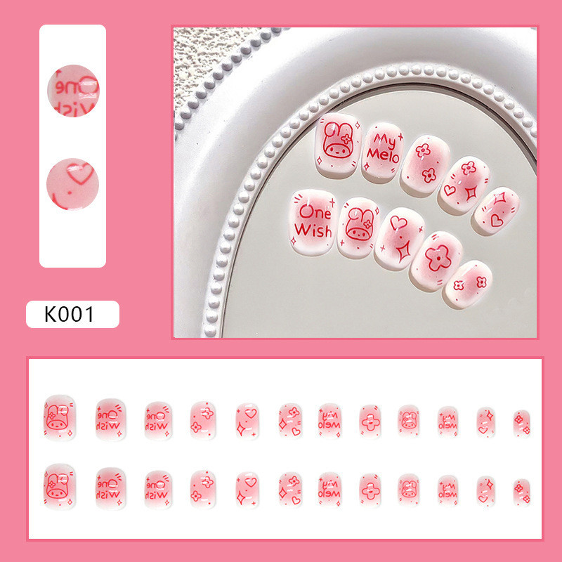เล็บปลอมสําหรับเด็กสั้นน่ารักแป้งบลัชเชอร์เสริมเล็บ-k001
