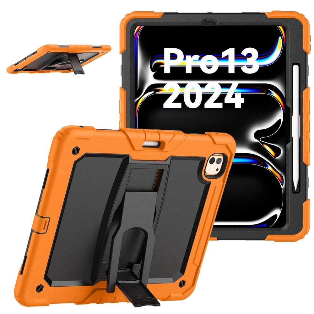 สําหรับ Apple iPad Pro 11 13 2024 2025 M4 M5 A2836 A2837 A2925 A2926 A3006 A3007 A3357 A3358 A3360 A3361 กรณีเด็กปลอดภัยซิลิคอน PC Hybrid กันกระแทกขาตั้งแท็บเล็ต