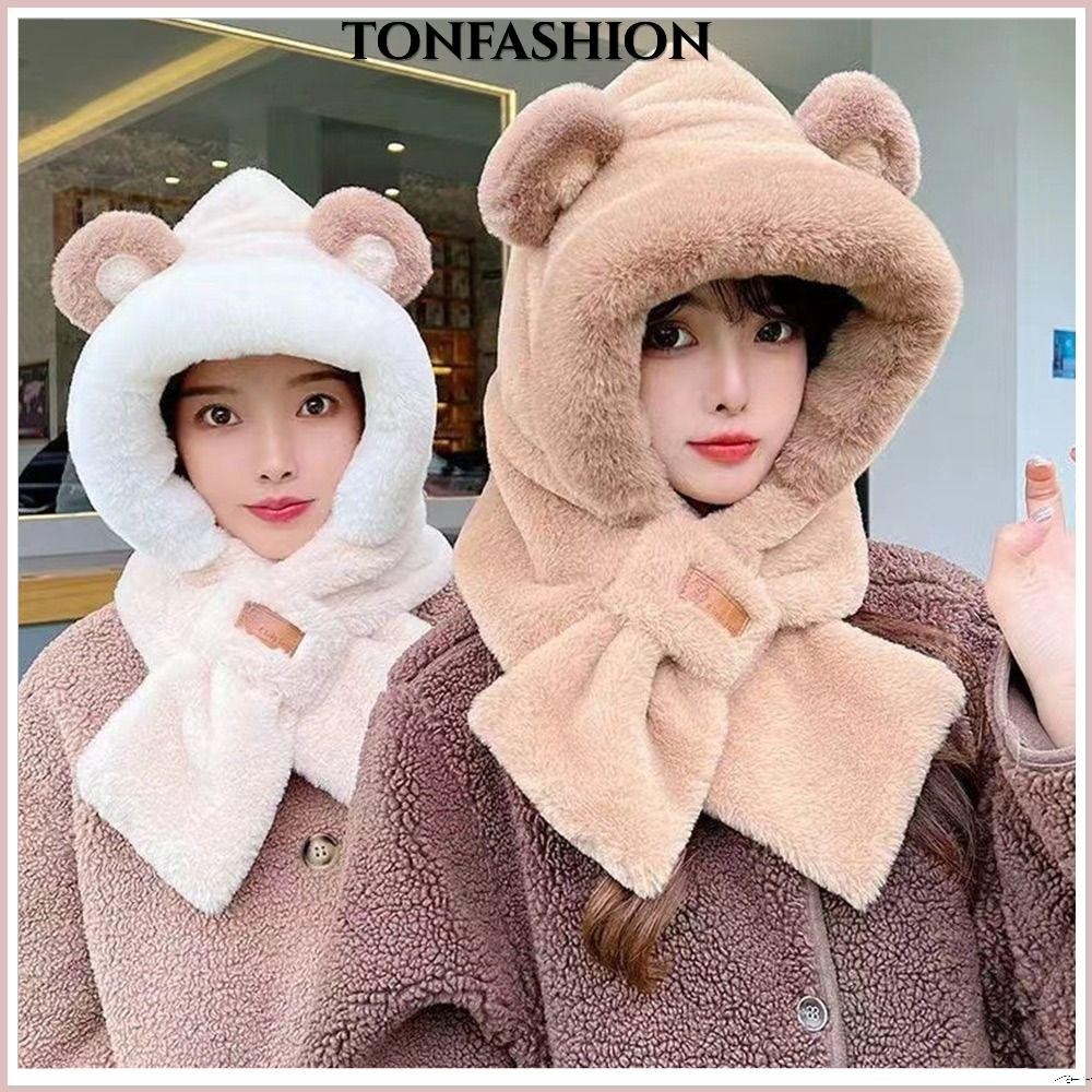 ตันแฟชั่น แบบบูรณาการหมวกผ้าพันคอ, กันลม ตุ๊กตาบีนนี่หมวกผ้าพันคอ,ฤดูหนาวหนานุ่มสบายๆป้องกันหูหมวกสําหรับผู้หญิง