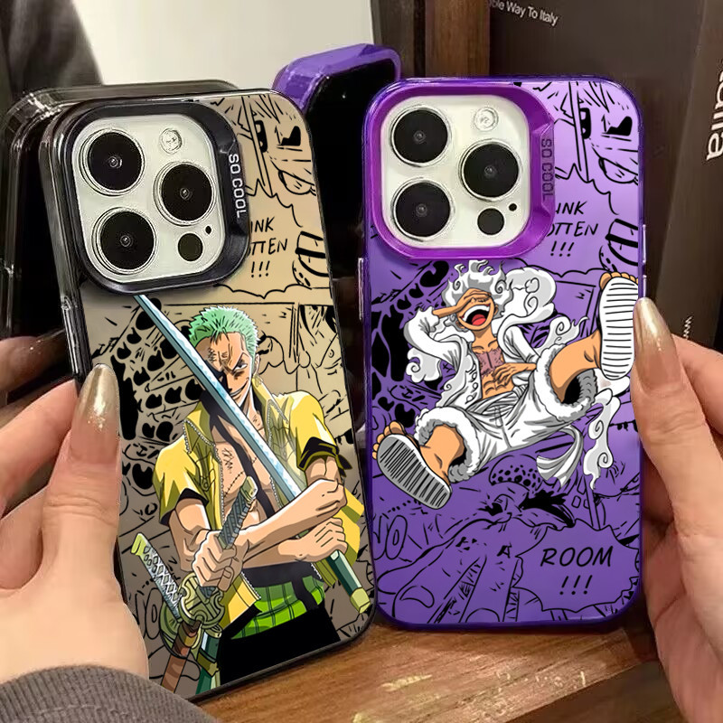 ปลอกสําหรับ iPhone 16 15 Pro Max 11 13 14 12 Pro 16e iPhone 7 8 Plus XS Max X XR SE2022 One Piece การ์ตูนอะนิเมะ Cool Luxury IMD โลหะ Hard กันกระแทก