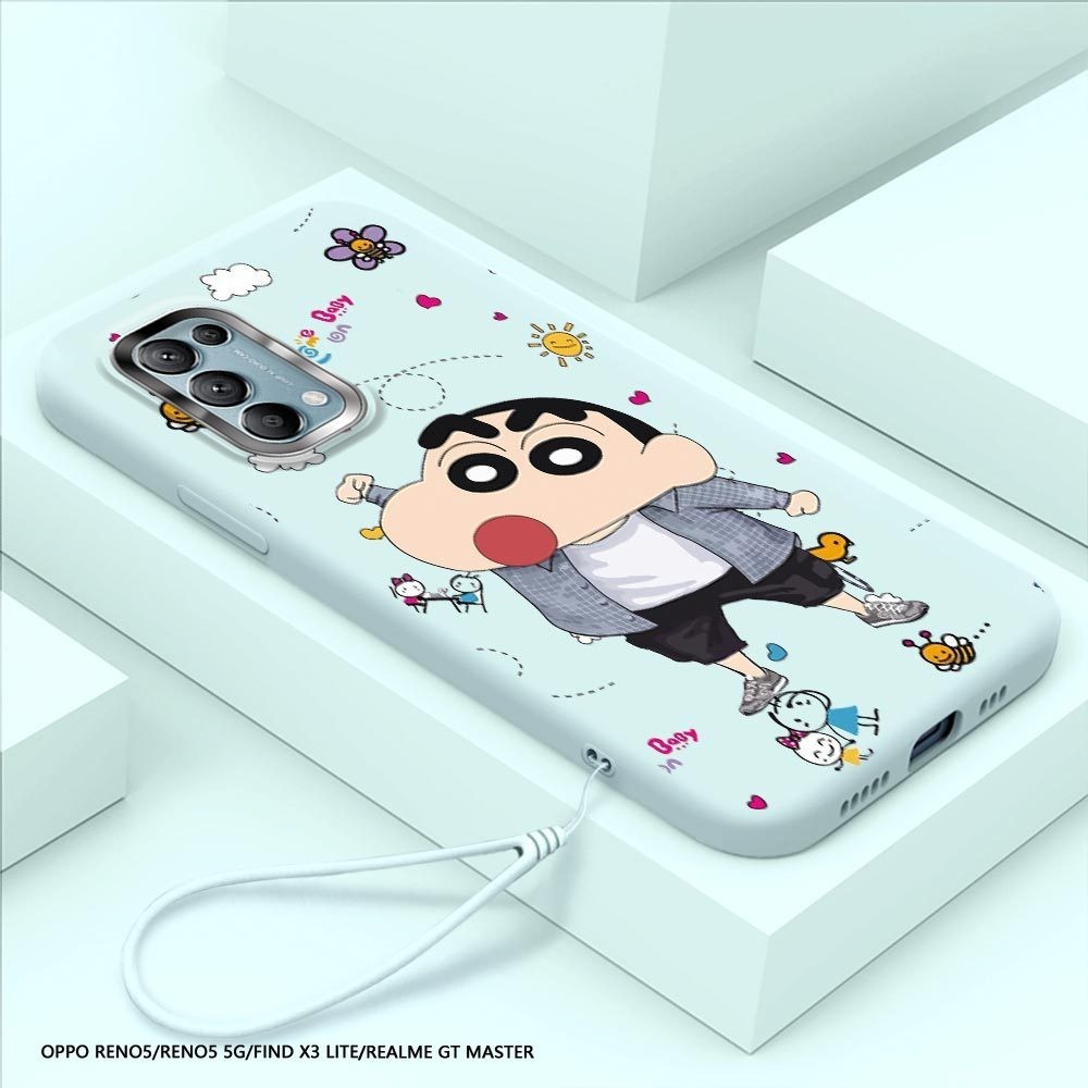 (ฟรีเชือกเส้นเล็ก) สําหรับ OPPO Reno6 Z 5G Reno5 Reno4 Pro Reno 2Z 2F 4 5 6Z อะนิเมะเครยอนชินจังปกหลังนุ่มซิลิโคนเหลวเดิมปลอกหรูหราผิวรู้สึกเคสโทรศัพท์