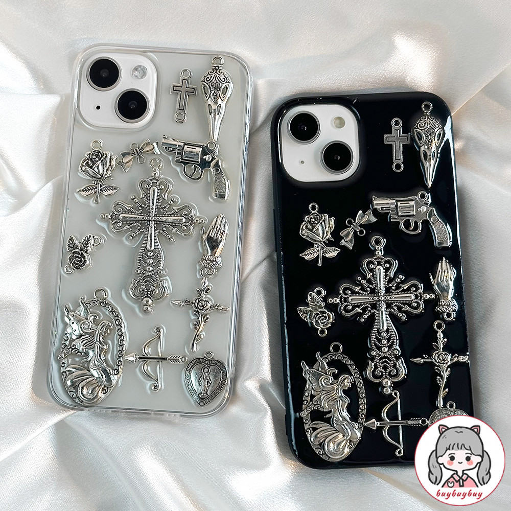 โลหะหรูหรา Cross กามเทพ Glitter เคสโทรศัพท์สําหรับ IPhone 11 15 14 13 12 Pro Max 15 14 Plus Dirt ทน Drop-proof Soft TPU ปกหลัง