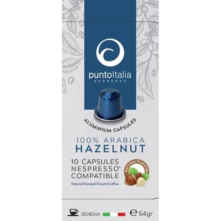 กาแฟแคปซูลกลิ่น HAZELNUT อาราบิก้า 100% สำหรับเครื่อง Nespresso (10 แคปซูล) (PUNTO ITALIA ESPRESSO BRAND)