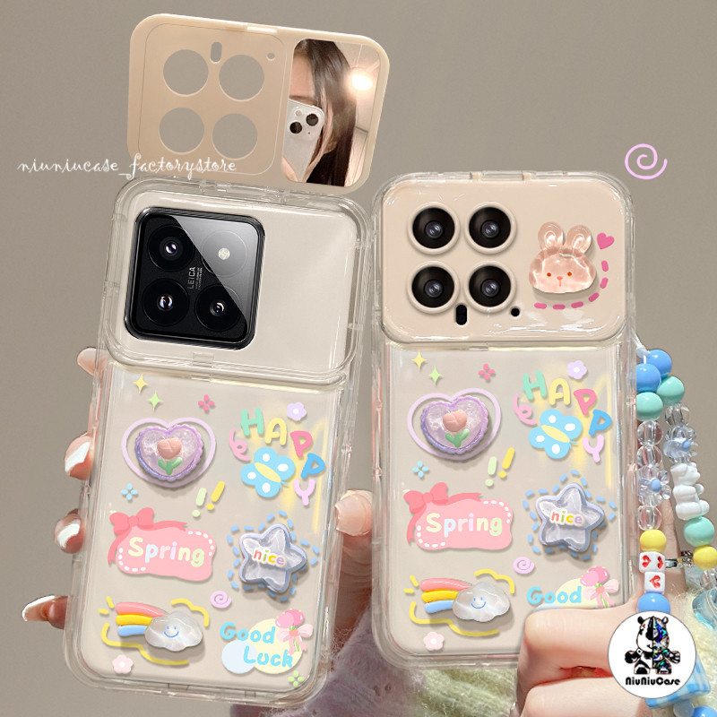 (A Set DIY) สำหรับ iPhone 11 15 14 13 12 Pro MAX 7 8 Plus X XR XS MAX เคส รูปแบบการ์ตูน กรณีโทรศัพท์กระจกพลิก ซิลิโคนนุ่