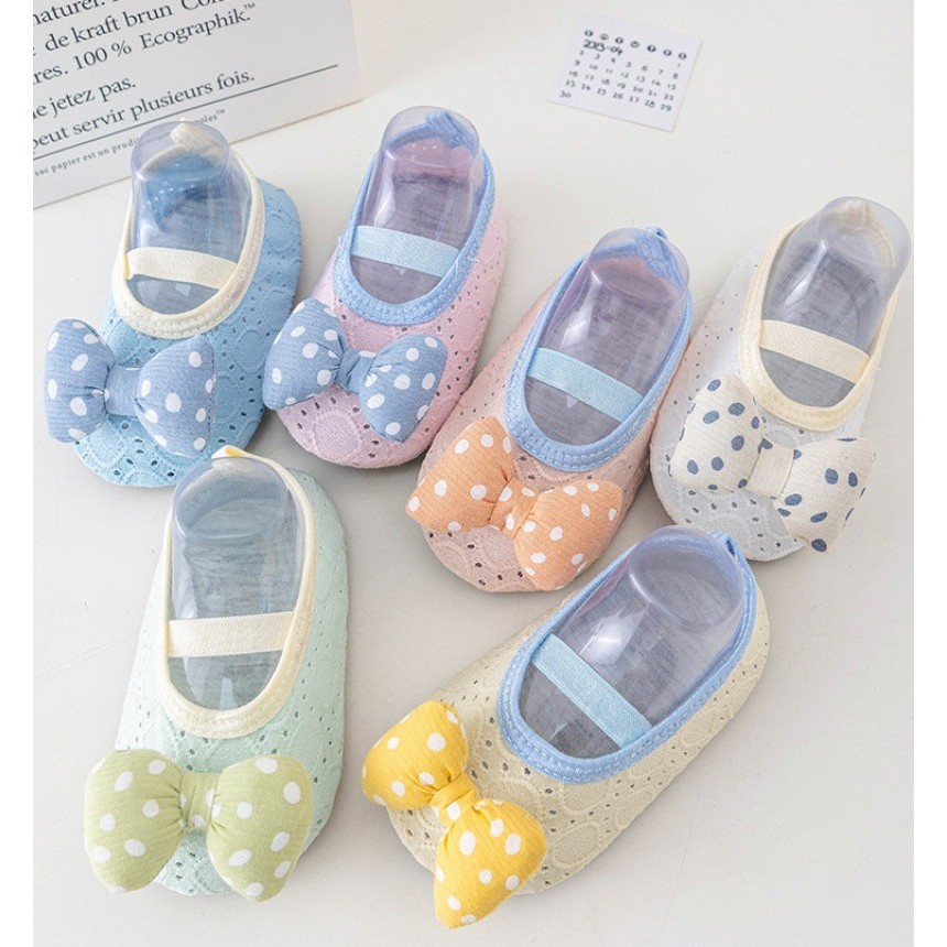 รองเท้าเด็กผู้หญิงพื้นรองเท้ากันลื่นน่ารัก Dot Bow Princess สําหรับเด็กผู้หญิง 0-2 ปี