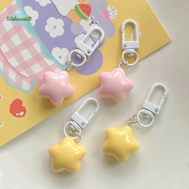 [ยินดีต้อนรับ] 1 PC น่ารักสีเหลืองสีชมพูดาวพวงกุญแจจี้พวงกุญแจสําหรับสาวกระเป๋าเป้สะพายหลัง Charm เคสหูฟัง Accessorie ของขวัญสร้างสรรค์ใหม่