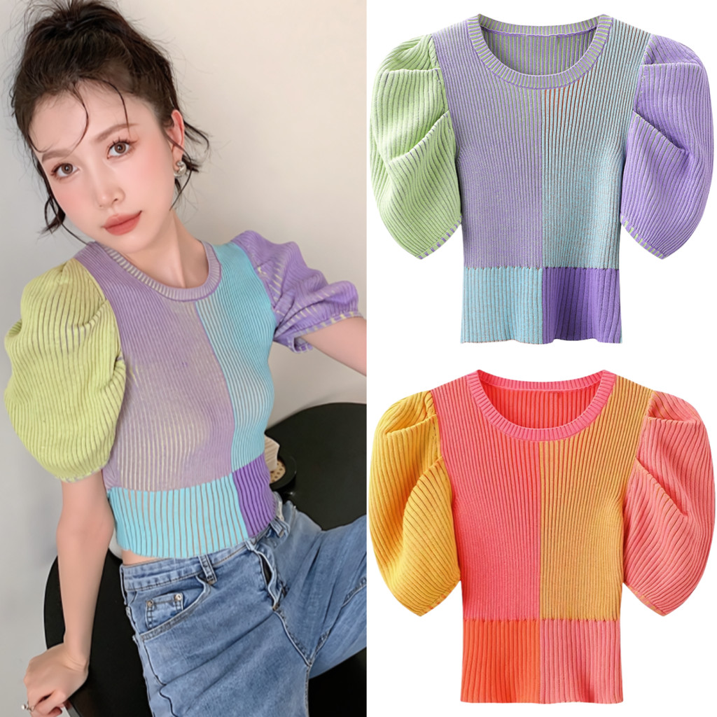 Suysuy พร้อมส่ง เสื้อไหมพรม คอกลม แขนตุ๊กตา งานผ้าร่อง สีพาสเทล เนื้อผ้าดีนุ่มนิ่ม ใส่สบายมาก ผ้ายืดได้เยอะ แฟชั่นเกาหลี