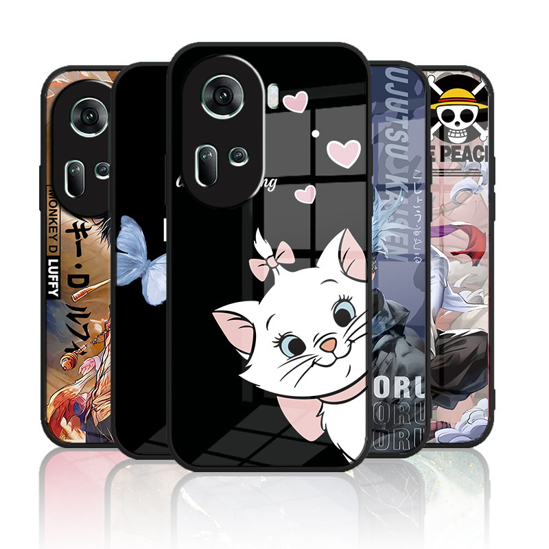 เคสกระจก OPPO reno 11 / reno 11 pro เคสกระจกนิรภัยฮาร์ดฝาหลังขอบซิลิคอนอ่อน