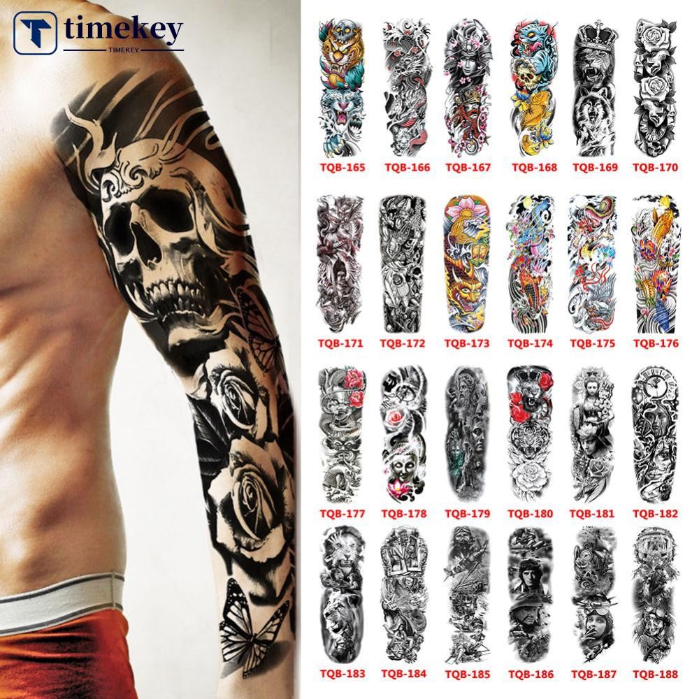Timekey 1 แผ่นแขนขนาดใหญ่ Tattoo Lion Crown King Rose กันน้ําชั่วคราว Tattoo สติกเกอร์ Wild Wolf Tiger TQB161-200 S5X5