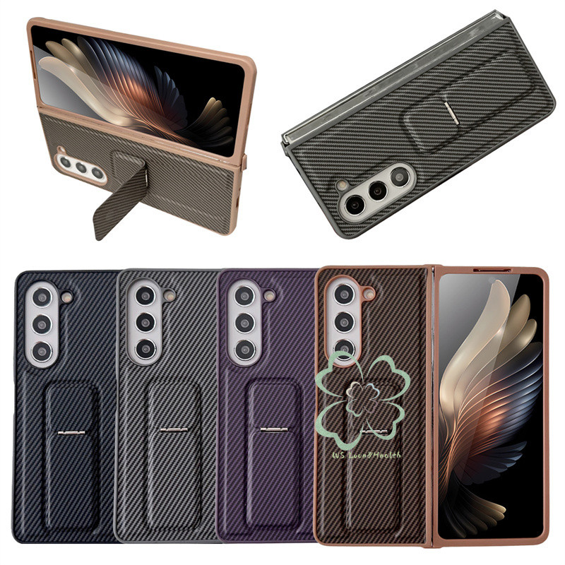 Slim Carbon Fibre Bracket Stand เคสหนัง Gardensung Galaxy Z พับ 6 Z พับ 5 Z พับ 4/3 ปลอกพร้อมหัวเข็มขัด Link Skin Friendly Kickstand กันกระแทกฝาหลัง Z Fold6