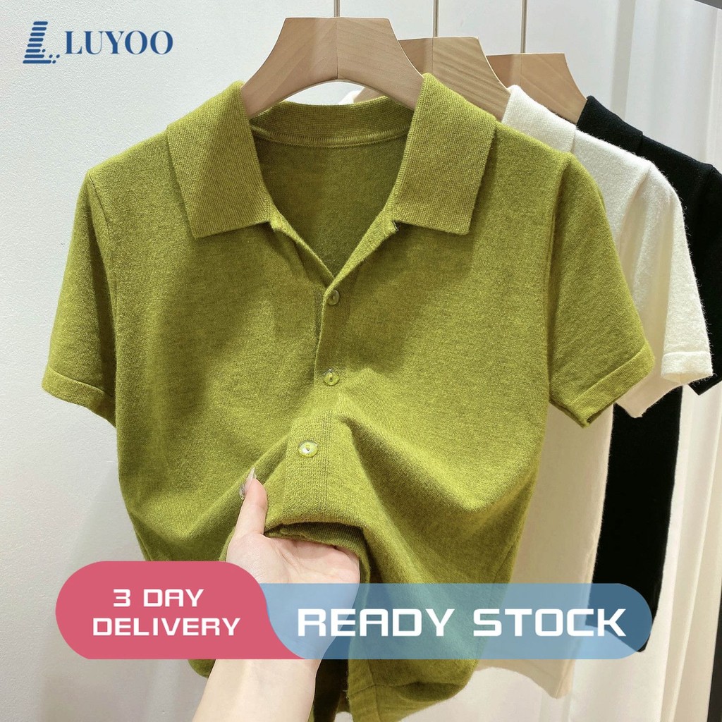 Luyoo ถักเสื้อยืดนุ่ม สําหรับสุภาพสตรี เสื้อโปโล สเวตเตอร์