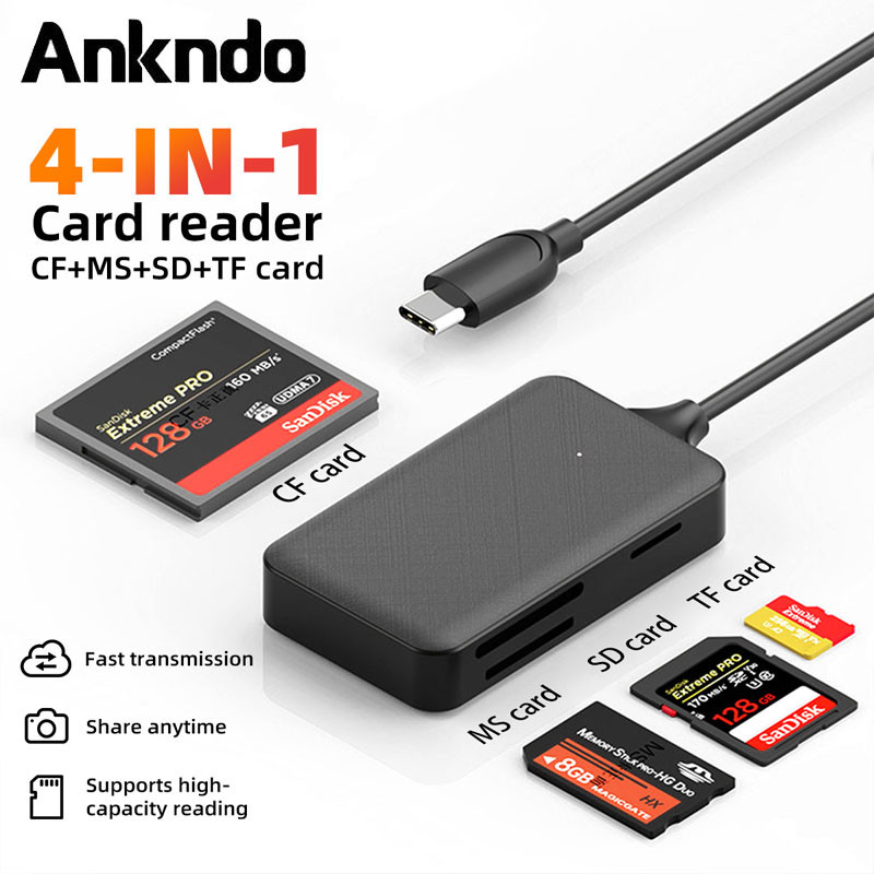Ankndo Card Reader 4-in-1 USB/Type C SD Micro SD TF CF MS การ์ดหน่วยความจําอะแดปเตอร์สําหรับแล็ปท็อป PC Multi OTG เครื่องอ่านการ์ดสมาร์ท