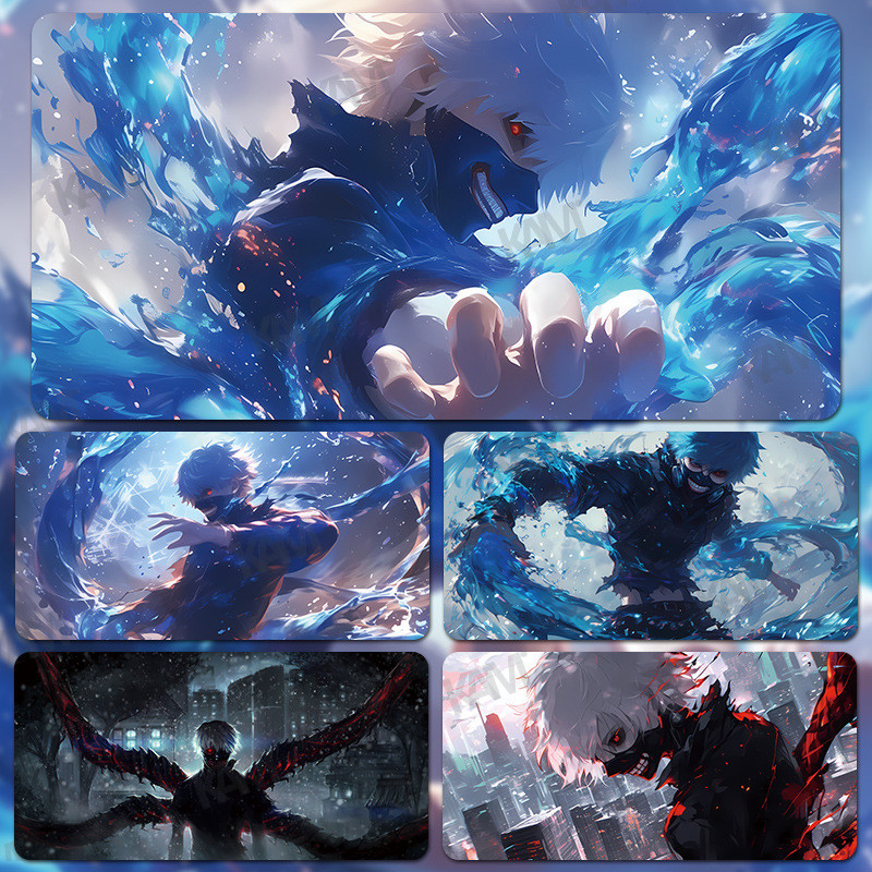 Kam Tokyo Ghoul Kaneki Ken แผ่นรองเมาส์ 800mmx300 มม.แผ่นรองโต๊ะขนาดใหญ่กันน้ําแผ่นรองเมาส์คอมพิวเตอร์ HD พิมพ์สํานักงานแป้นพิมพ์แผ่นรองเมาส์ตกแต่งห้อง