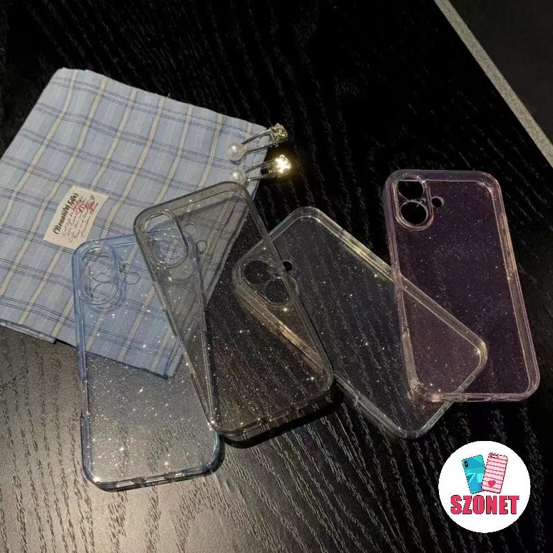 Glitter โปร่งใสนุ่มกันกระแทกเคสโทรศัพท์สําหรับ iPhone 16 15 14 13 12 11 Pro Max 16 Plus XS XR X 8 7 Anti-fall Clear คลุมทั้งหมดเลนส์ป้องกันกล้องเคสโทรศัพท์