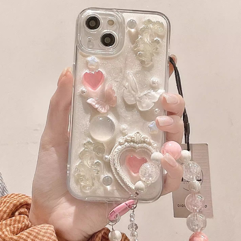 อัญมณีสีชมพูผีเสื้ออีพ็อกซี่เคสโทรศัพท์สําหรับiphone 16 Pro Max 15 14 13 12 11 Pro Maxน่ารักหัวใจรักผู้หญิงฝาครอบป้องกันกันกระแทก