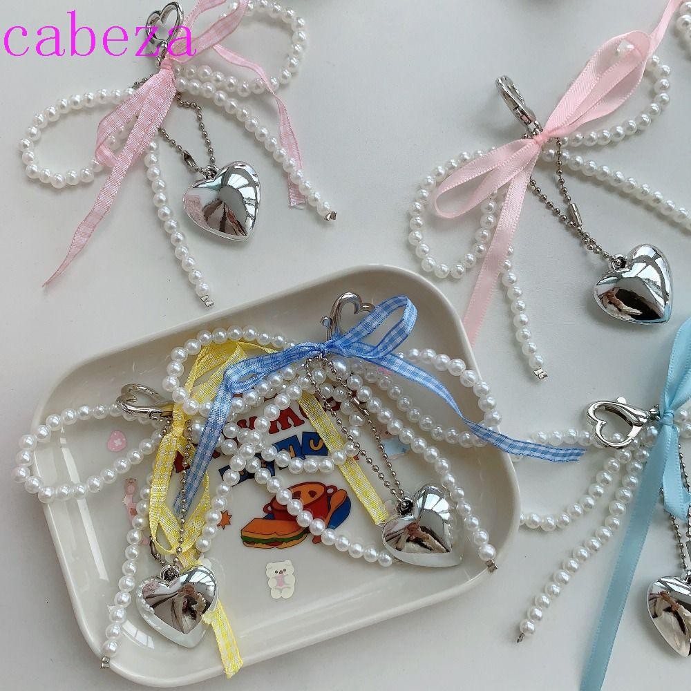 Cabeza Bow Bag Pendant, Heart Balletcoce Bow Phone Chain, Sweet Phone Lanyard Bead Chain แขวนสายไฟจี้หัวใจพวงกุญแจ Lady