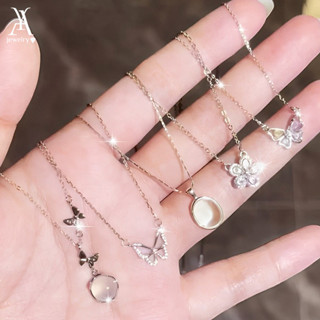 เป็น(cn) เงินโบว์ผีเสื้อสร้อยคอผู้หญิงมุกสังข์โอปอลจี้โซ่แฟช…