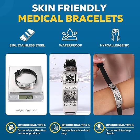 Meaeguet ส่วนบุคคลสร้อยข้อมือทางการแพทย์สําหรับผู้ชายผู้หญิงที่มีรหัส QR,สายรัดข้อมือกันน้ําซิลิโคนปรับสร้อยข้อมือที่กําหนดเอง - รูปที่ 2