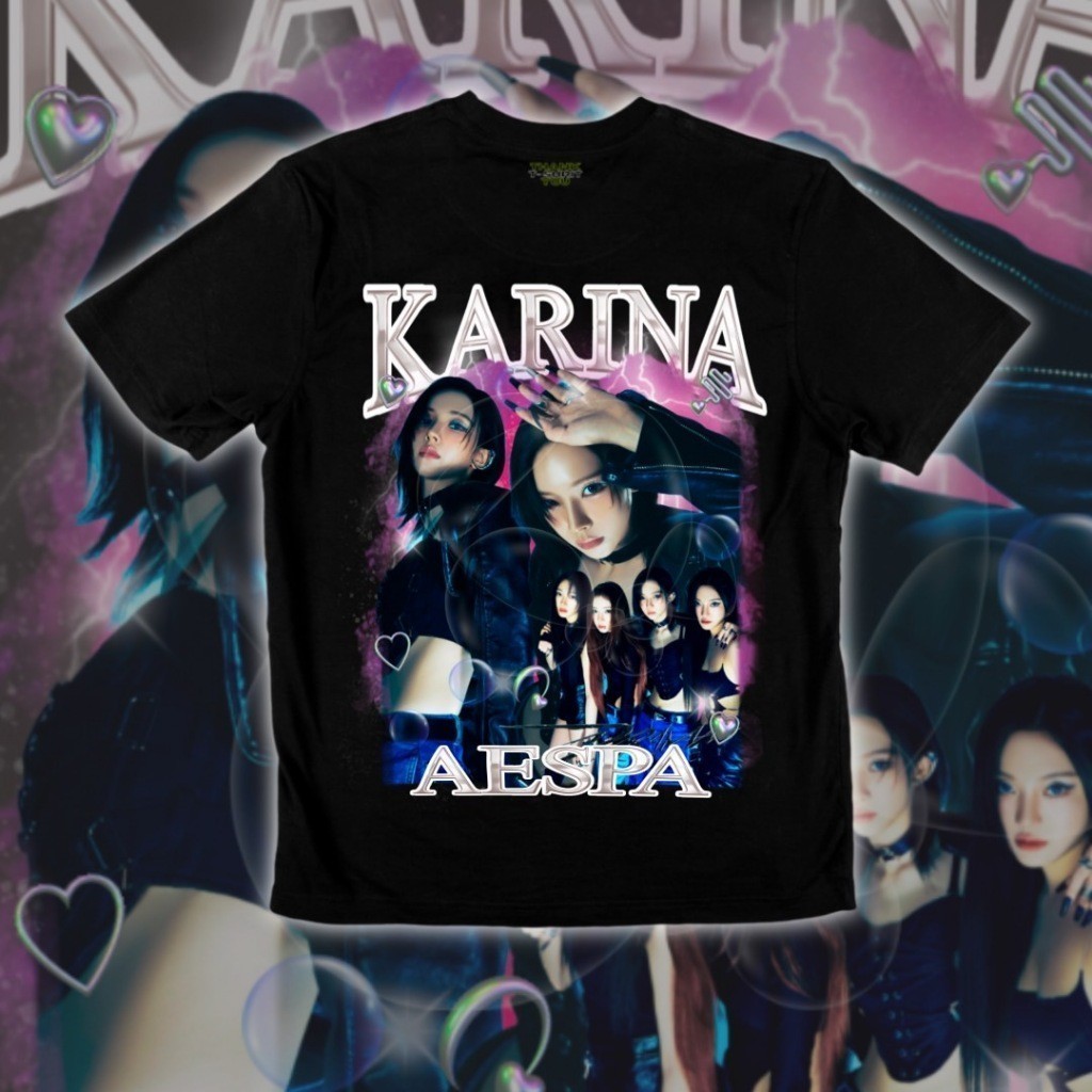 เสื้อยืดคอกลม เสื้อยืดแฟชั่น แขนสั้น เสื้อยืด cotton 100% karina Aespa - kpop shirt Tshrit