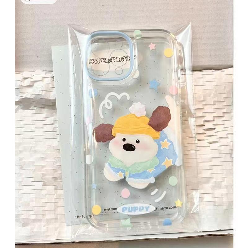 Ins ภาพวาดสีน้ํามันหมวกลูกสุนัขนุ่มโปร่งใสกรณี Attern Anti-Fall เคสโทรศัพท์สําหรับ iPhone 16 Promax 15 Promax 12 13 Mini 14plus 11 Pro Max X XS XR XS Max 7 8 plus Se2020 6G 6Plus