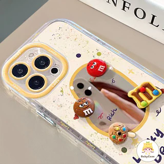 ลายจุดสีน่ารัก M เมล็ดช็อกโกแลต กระจกแต่งหน้า เคสIPhone 16 15 17 11 13 14 12 Pro Max XR XS X Max 8 15 14 Plus SE 2020
