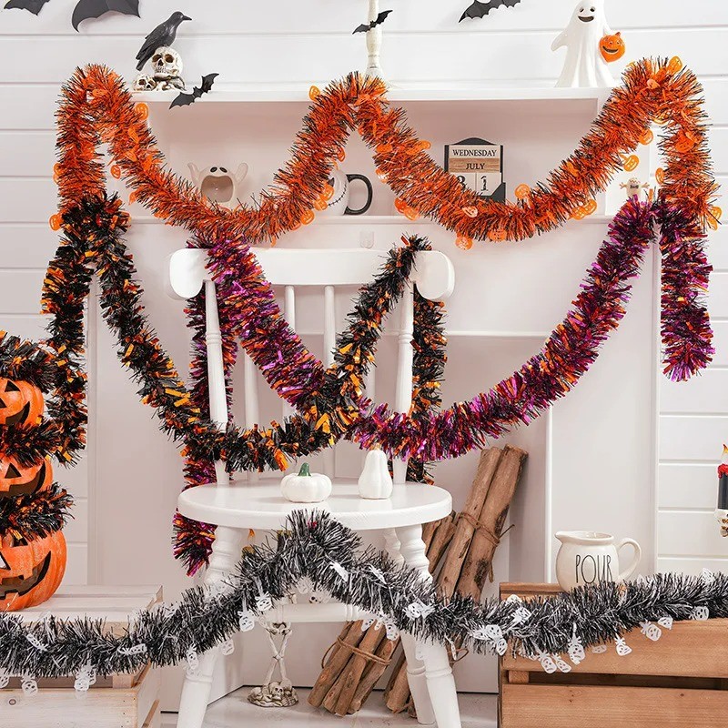 2m ฟักทองค้างคาว Skull Tinsel Garland ฮาโลวีนพวงหรีดตกแต่งฮาโลวีนสยองขวัญ Tinsel เครื่องประดับ Party Supplies