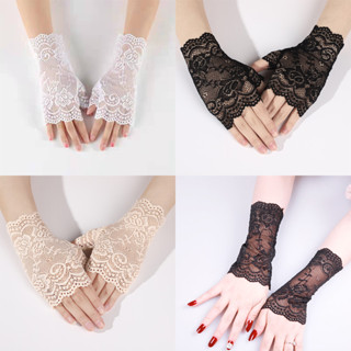 สาวผู้หญิงที่สง่างามถุงมือลูกไม้ ไม่มีนิ้ว ถุงมือฤดูใบไม้ผลิ…