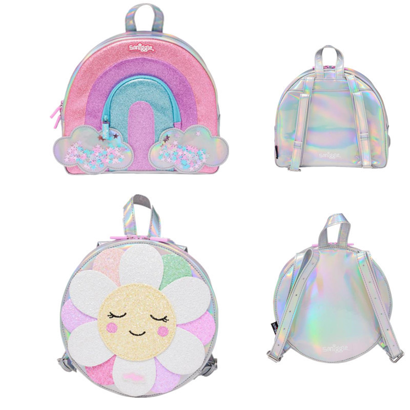 ออสเตรเลีย Smiggle สาวเป้สะพายหลังน่ารักคู่ไหล่กระเป๋าเป้สะพายหลังเรเดียมดอกไม้รุ้งสดใสผงเก็บกระเป๋า