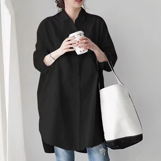 เสื้อเชิ้ตผู้หญิงสีขาวแขนยาวรุ่นใหม่ความยาวปานกลางเสื้อเชิ้ตสไตล์ตะวันตกทรงหลวมสบายๆออกแบบ