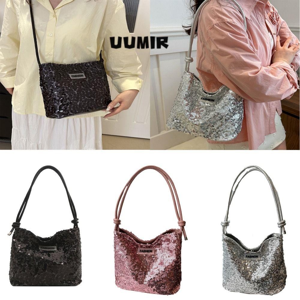 UUMIR กระเป๋าสะพายเลื่อม,กระเป๋าแต่งหน้าorganizer Shiny Underarm Bag, Tote Bag Party Decorกระเป๋าเครื่องสําอางSequins Bucket Bag Lady Girls Women