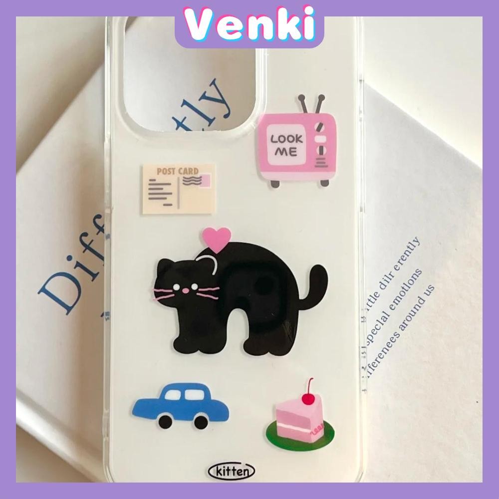 Venki - สำหรับ iPhone 16 Pro Max เคส iPhone 11 เคสใส TPU นิ่ม ลายการ์ตูนแมวน้อยสีดำ สีสันสดใส น่ารัก iPhone 15 Pro max iPhone 14 13 Pro max 12 11 XR XS 7 8Plus max XS XR