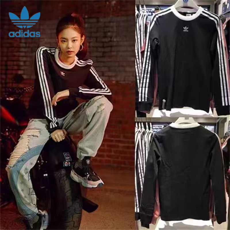 ADIDAS ปักโลโก้ อาดิดาส 100% ต้นฉบับผ้าฝ้ายเสื้อสั้นกีฬาสําหรับผู้หญิงคู่เสื้อกันหนาว จุดต่ําสุด เสื้อสําหรับผู้หญิงลูกเรือคอเส