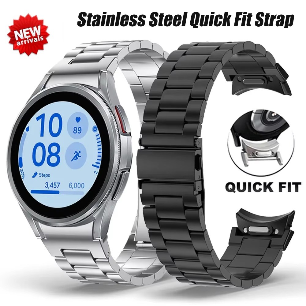 สแตนเลสไม่มีช่องว่างสําหรับ Samsung Galaxy Watch FE 7 6 4 40 44 มม.คลาสสิก 47 มม. 43 42 46 มม. 5 Pro 45 มม.Quick Fit โลหะโค้ง End สายคล้อง