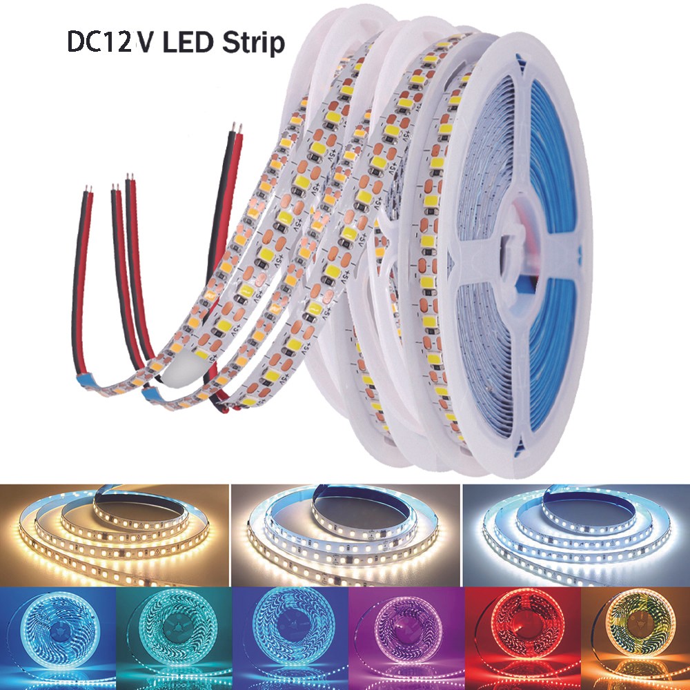 5m ไฟ LED Strip AC 12V 2835 120 LEDs เชือกริบบิ้นแบบยืดหยุ่นไฟเทป 9 สีตกแต่งบ้าน