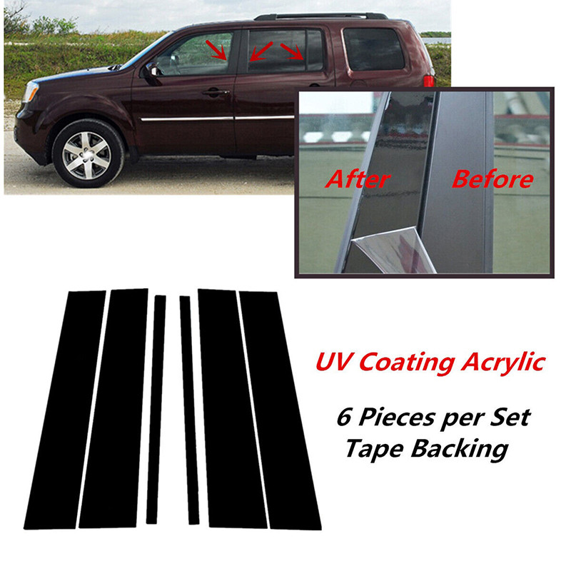 !ในสต็อก! 6PCS สีดํารถประตูด้านข้างเสาโพสต์สําหรับ Honda Pilot Ridgeline 2009-2015 Window Molding BC
