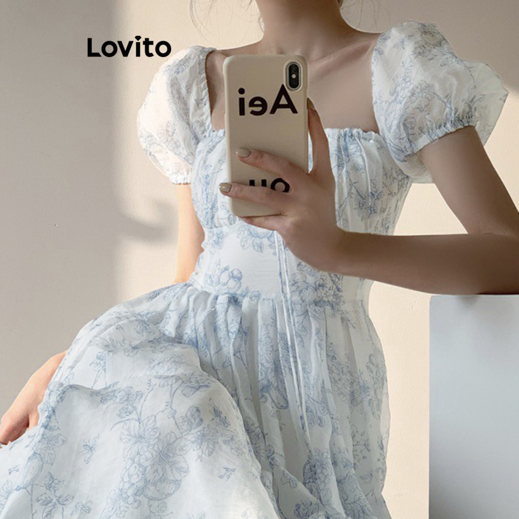 Lovito ชุดเดรสลายดอกไม้ ดิทซี่ หรูหราสำหรับผู้หญิง L99ED613