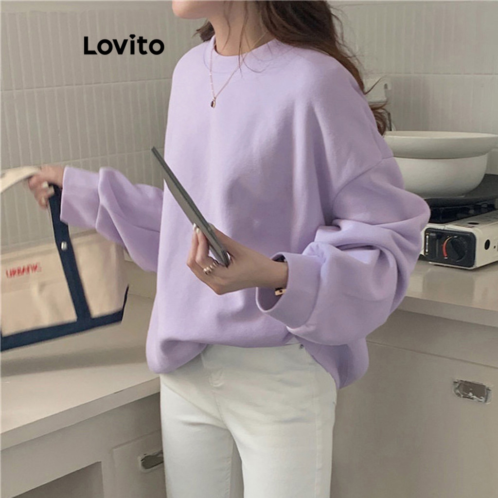 Lovito เสื้อสเวตเตอร์ลำลองธรรมดาสำหรับผู้หญิง L99ED557